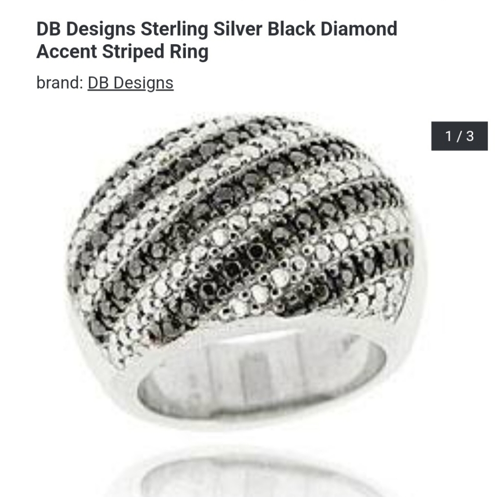 DB Designs Sterling Silver Black Diamond Accent Striped Ring Size 8